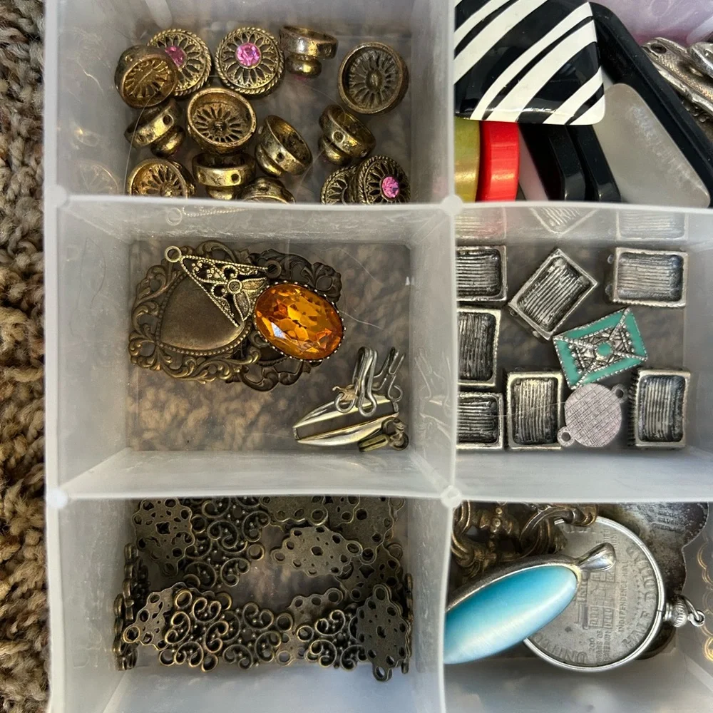 HUGE collection jewelry making supplies pendants spacers vintage spoons pennies